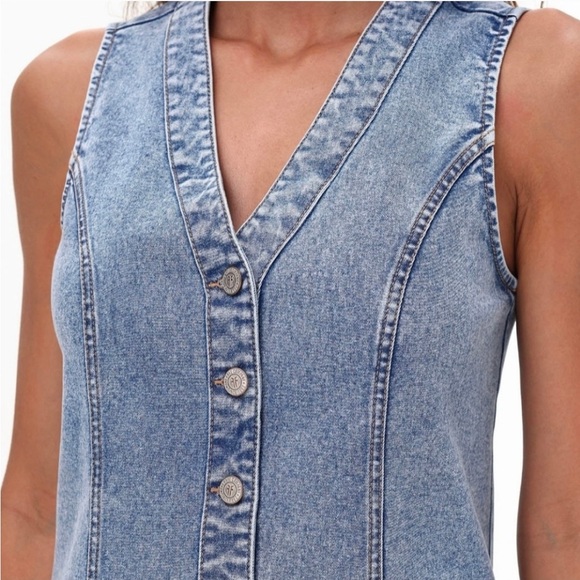 Blue Denim Sleeveless Mini Dress- 18 PTP - Picture 2 of 5